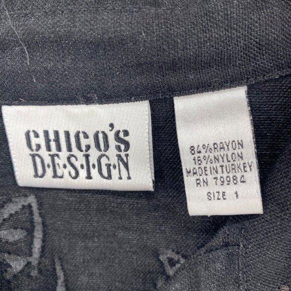 Chicos Top Womens 1 US Medium Black Burnout Tribal Button Up Collar 3/4 Sleeve - Picture 5 of 11